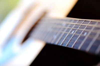 Detail of classic guitar with shallow depth of field