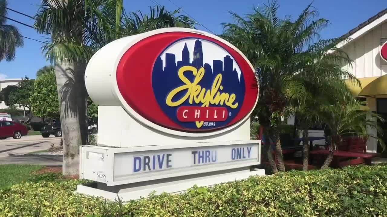 Skyline Chili 'drive-thru only' sign in Fort Lauderdale