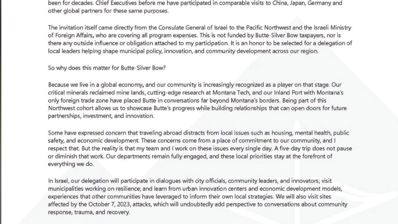 Letter from Butte Chief Executive 