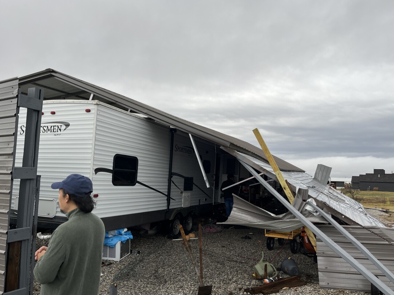 Carport that was damaged from Sperry storm