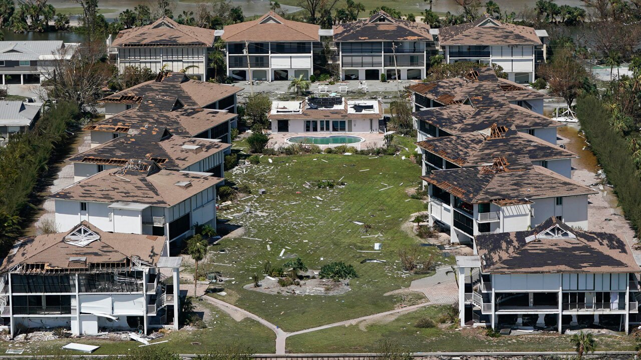 Damaged homes are seen in the wake of Hurricane Ian, Thursday, Sept. 29, 2022, on Sanibel Island, Fla.