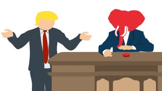 Cartoon of Donald Trump and a member of the Republican National Committee, represented with an elephant head