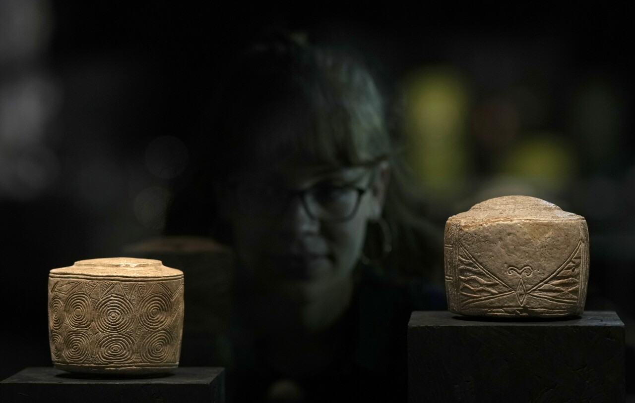 'The World of Stonehenge' exhibition at the British Museum in London, Monday, Feb. 14, 2022. The exhibition displays objects and artifacts from the era of Stonehenge.