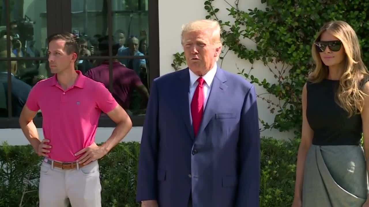 Former President Donald Trump and Melania Trump outside Morton and Barbara Mandel Recreation Center after voting in general election, Nov. 8, 2022