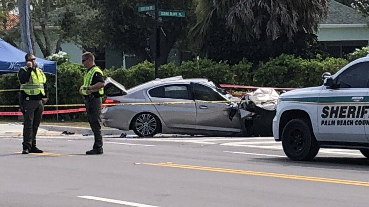 A gold BMW involved in a crash with a school bus at Aero Club Drive and Cedar Bluff Place in Wellington on Aug. 11, 2022.jpg