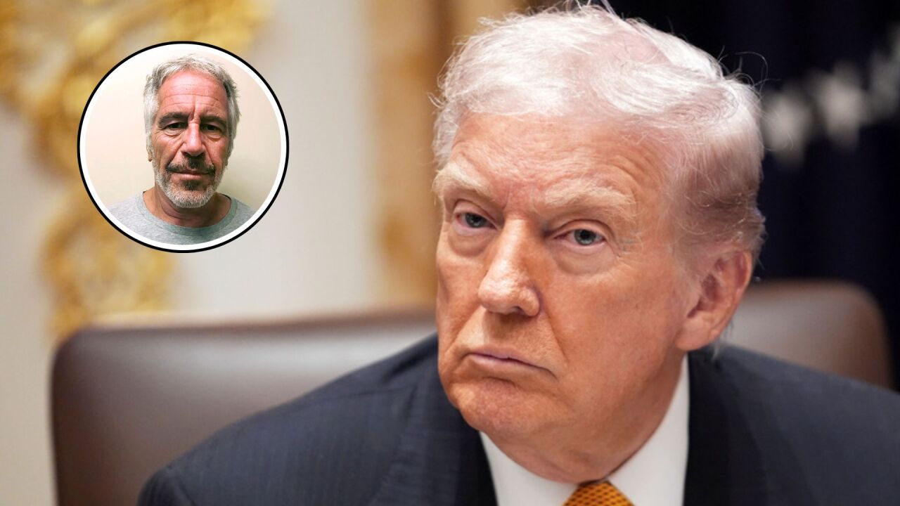 A combination photo of President Donald Trump and Jeffrey Epstein