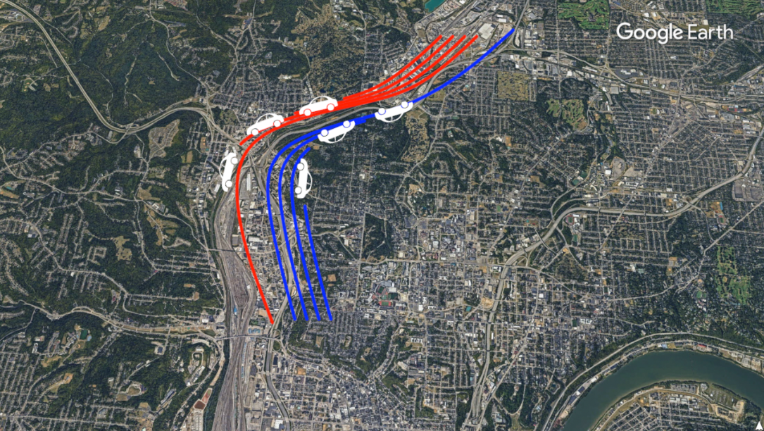 Four lanes in both directions' illustration