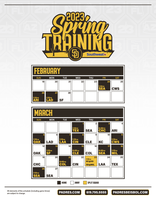 Padres' 2025 Spring Training schedule released