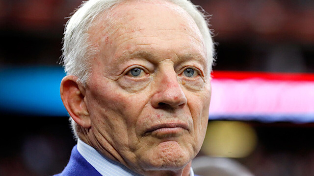 Cowboys' Owner and general manager Jerry Jones looking out onto the field from the sideline. "pictured here"