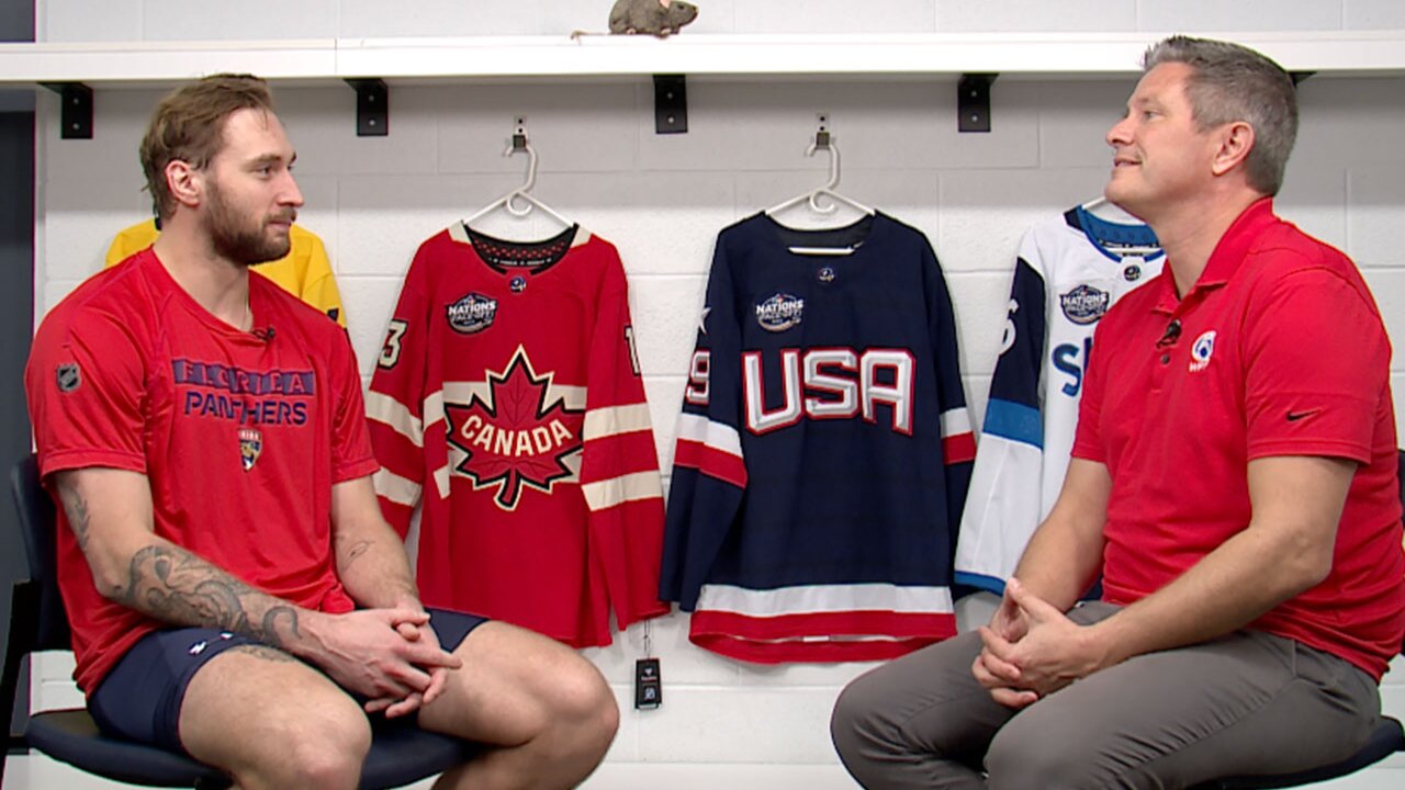 WPTV Anchor and Panthers 360 host Mike Trim talks with Florida Panthers Defenseman Uvis Balinskis
