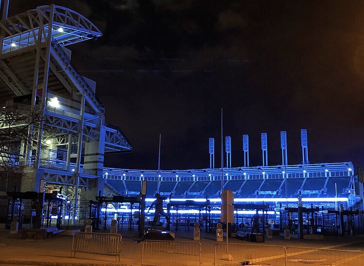 Cleveland goes blue to support first responders and healthcare workers.