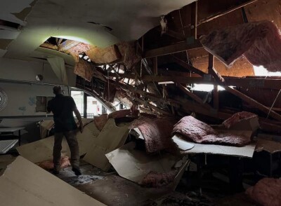 A collapsed roof at the Aviata at Bradenton Villas in Bradenton, Florida.