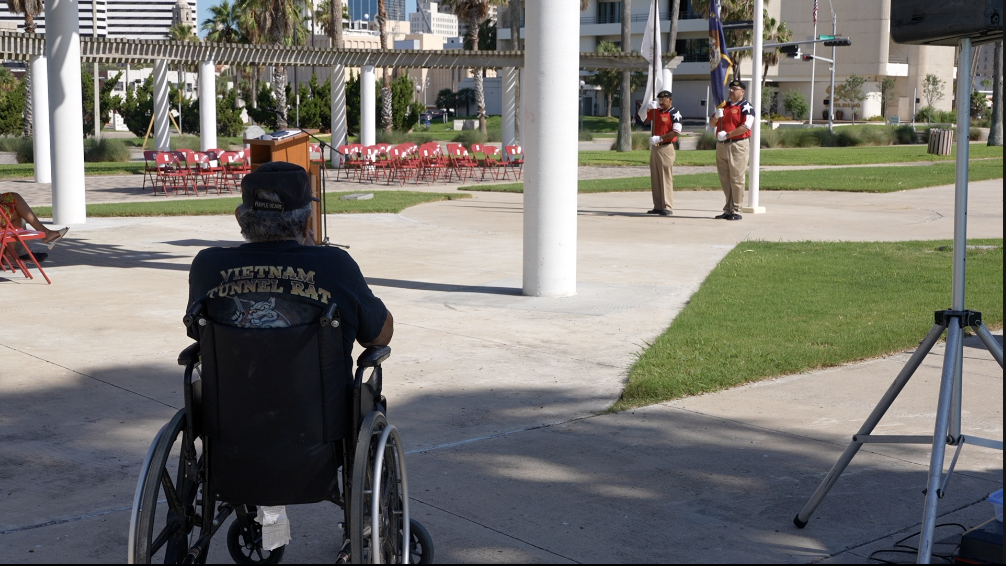 A veteran watches the Purple Heart Ceremony