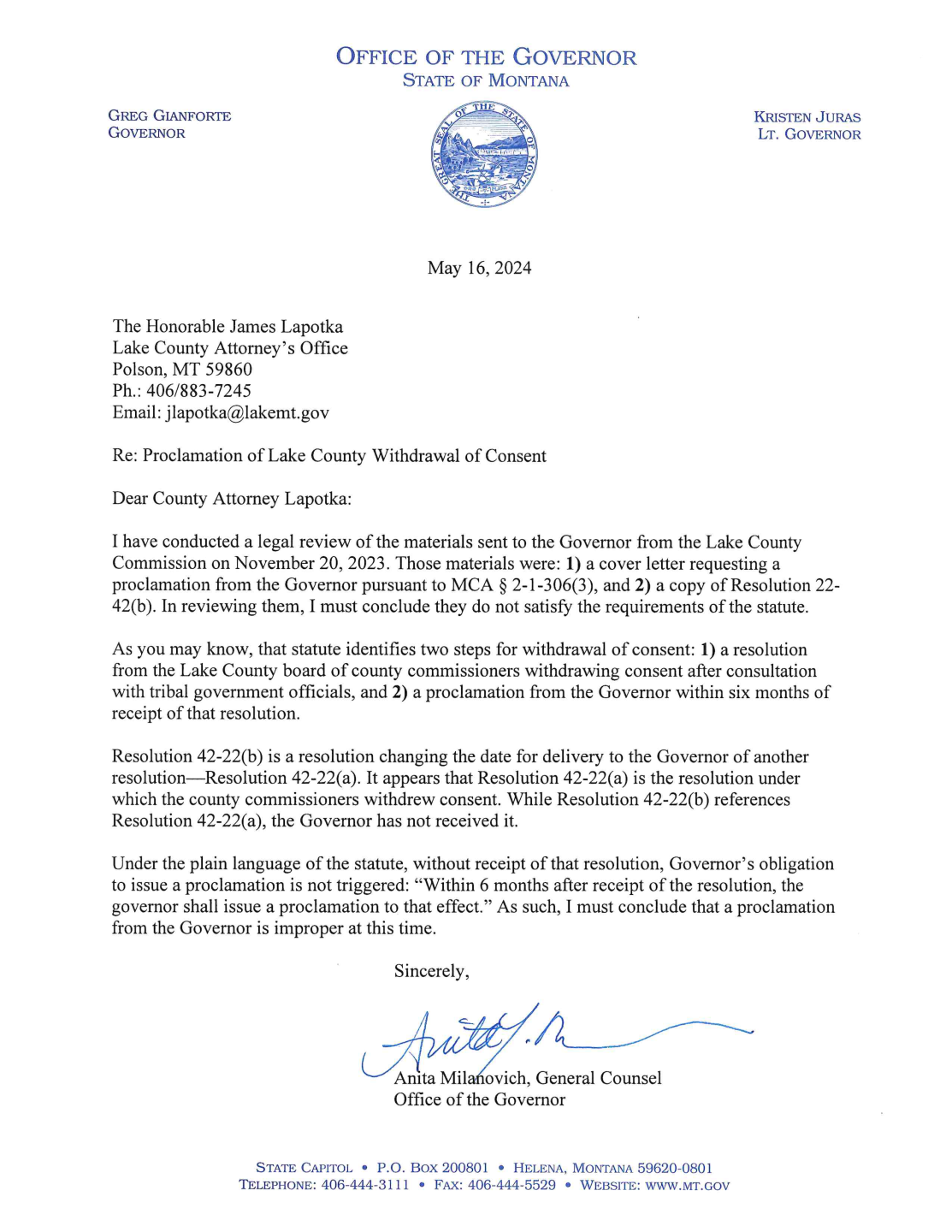 Proclamation of Lake County Withdrawal of Consent