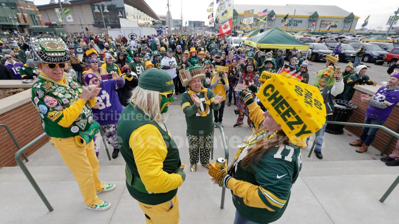 Fans tailgate before an NFL football game between the Minnesota Vikings and Green Bay Packers Sunday, Nov. 23, 2025, in Green Bay.