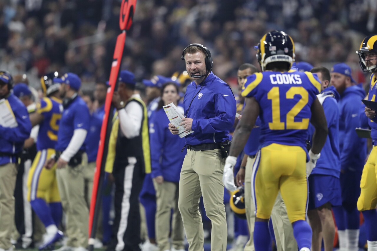 Los Angeles Rams head coach Sean McVay on sideline during Super Bowl LIII, Feb. 3, 2019