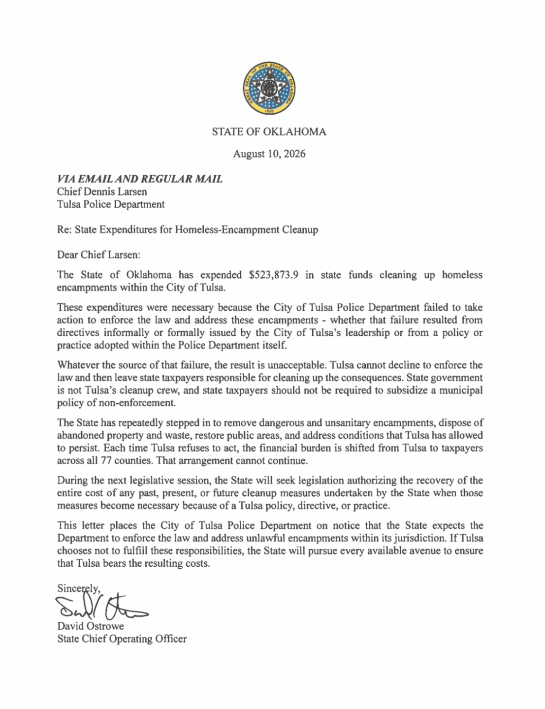 OPERATION SAFE LETTER TO