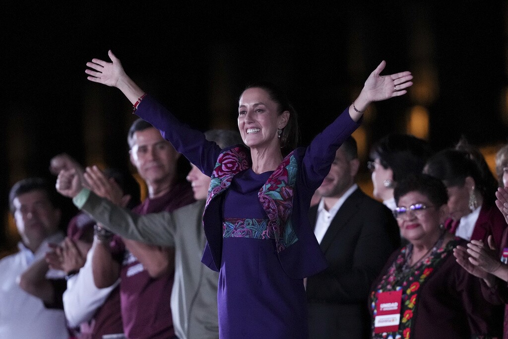 Mexico President-elect Claudia Sheinbaum waves to supporters.