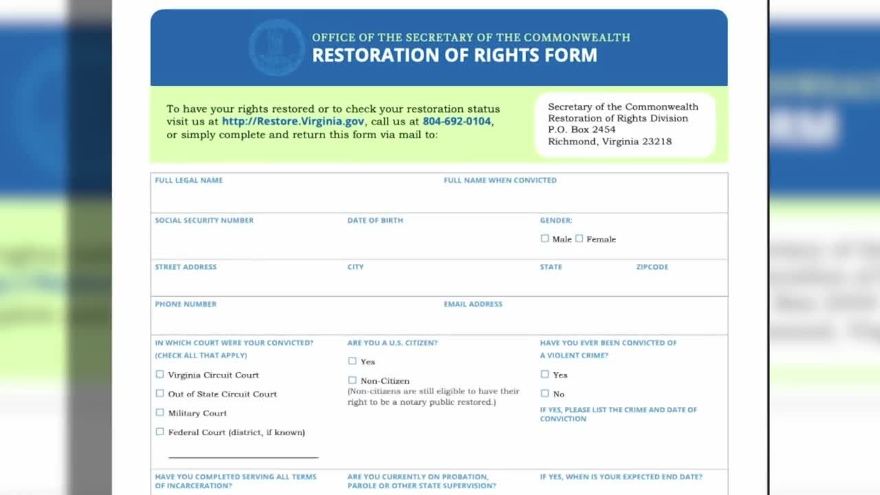 Virginia Restoration of Rights Form