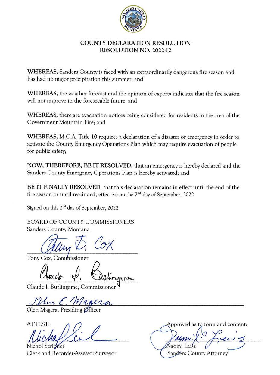 Sanders County State of Emergency