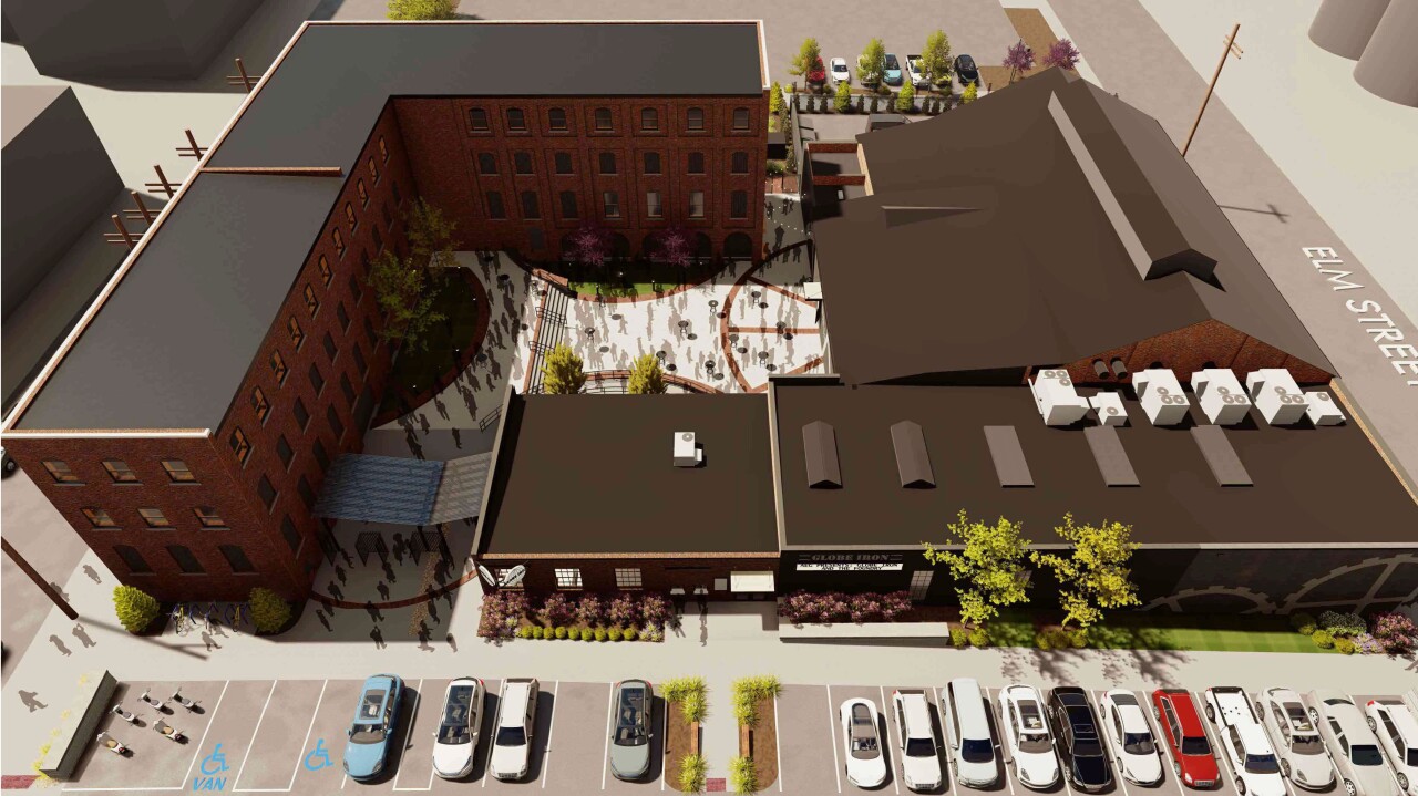 An overhead rendering shows the proposed Globe Iron complex in the Flats.