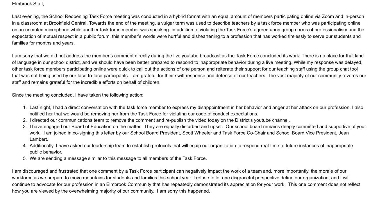 Elmbrook Letter