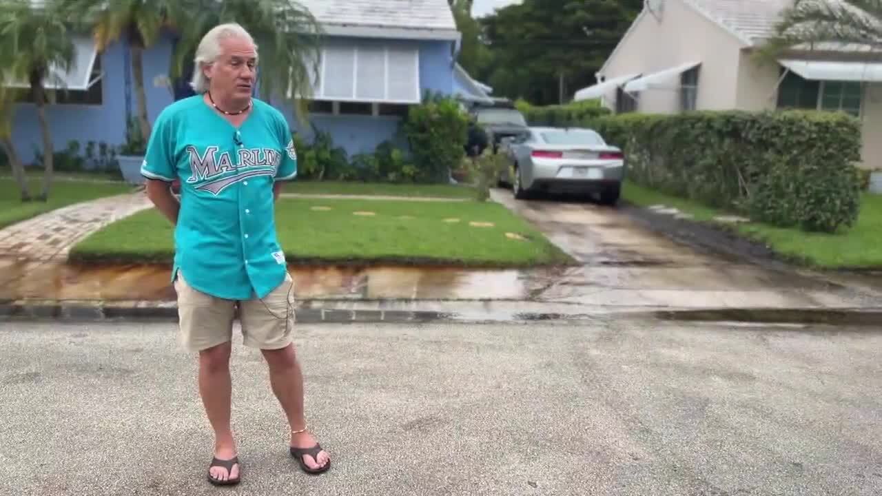 Theodore Belloise, who has lived on 18th Street South for four months, says water has flooded his yard and gotten dangerously high to his garage. Oct. 2, 2023