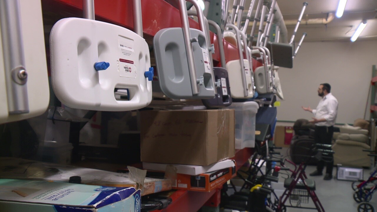Rabbi Alan Joseph stands inside the storage area at Bikur Cholim of Cleveland.
