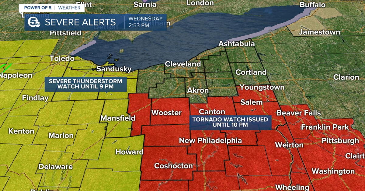 Tornado and Severe Thunderstorm Watches issued for parts of Northeast Ohio