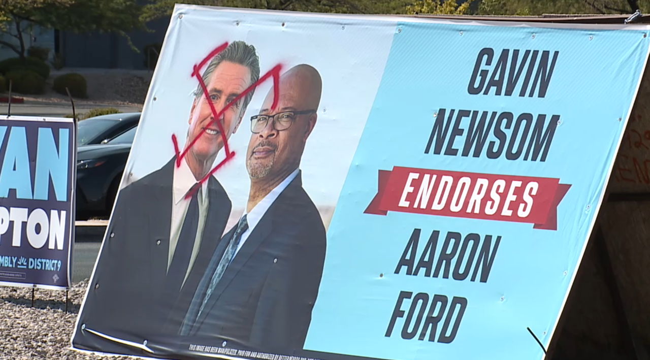 Repairs underway after hate symbol appears on political billboard in Las Vegas