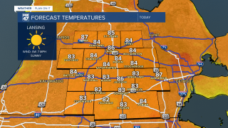 Highs warm into the mid 80's for most of our area today with lots of sunshine expected
