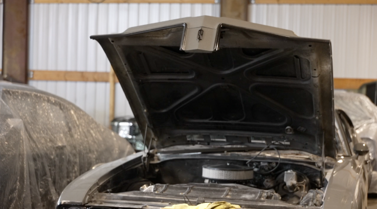 Classic car hood open