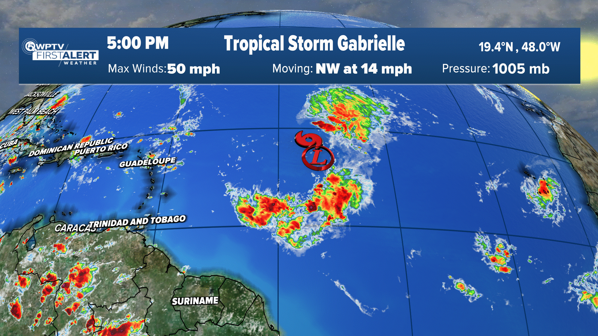 Tropical Storm Gabrielle Sept. 17, 2025 5 p.m.