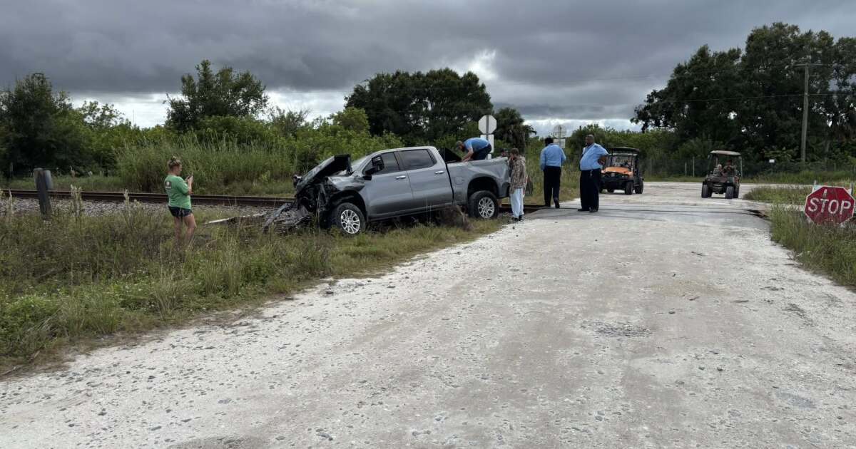 No injuries after pickup truck collides into Amtrak train