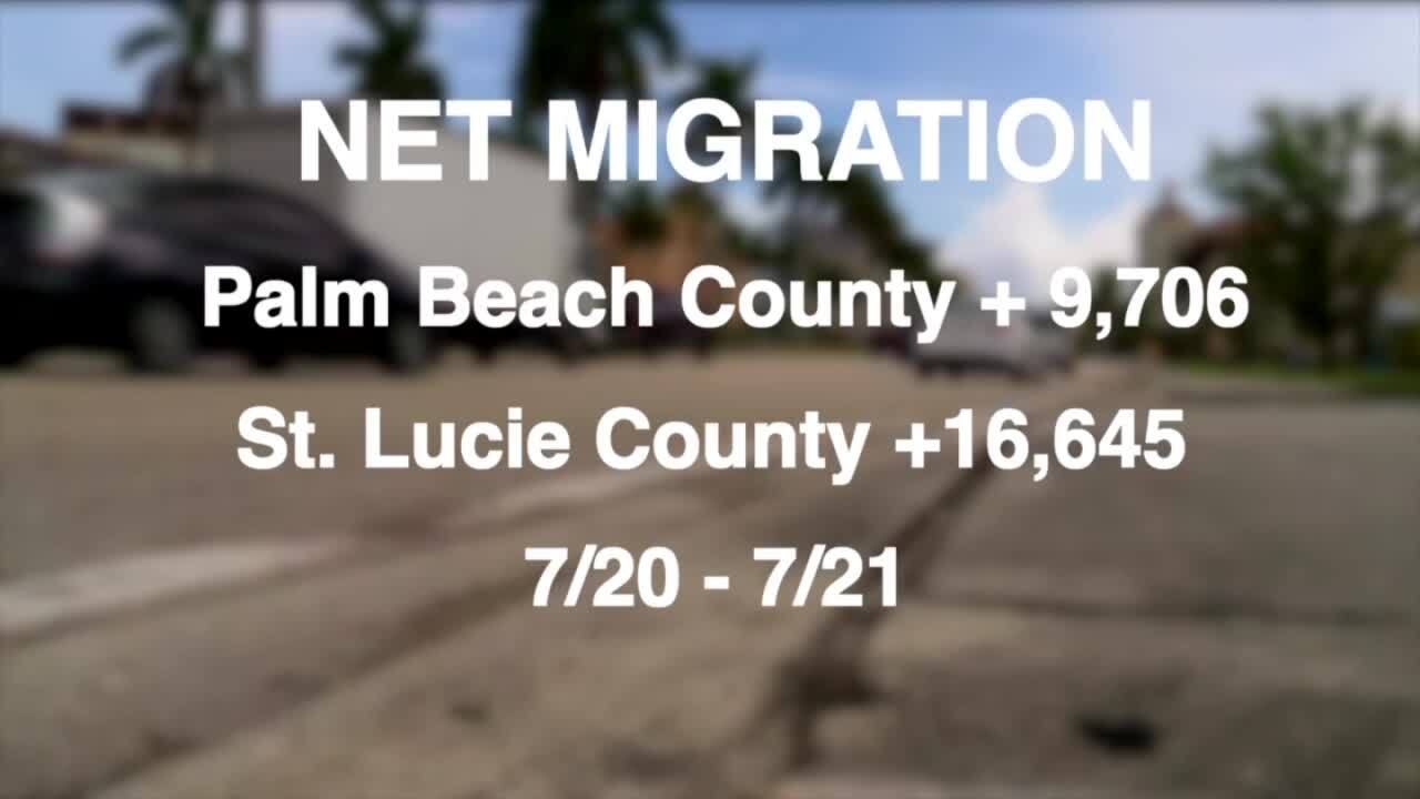 Net Migration, Palm Beach County and St. Lucie County from July 2020 to July 2021