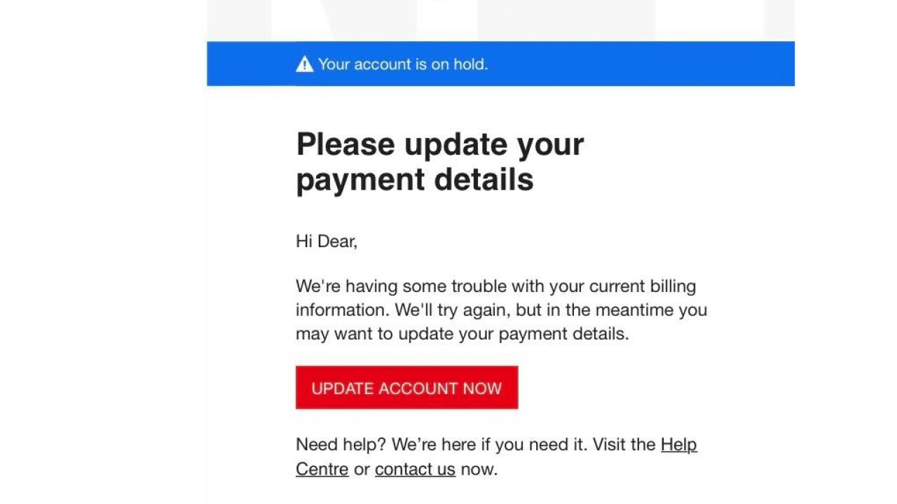 police warning of netflix email scam about updating scam emails