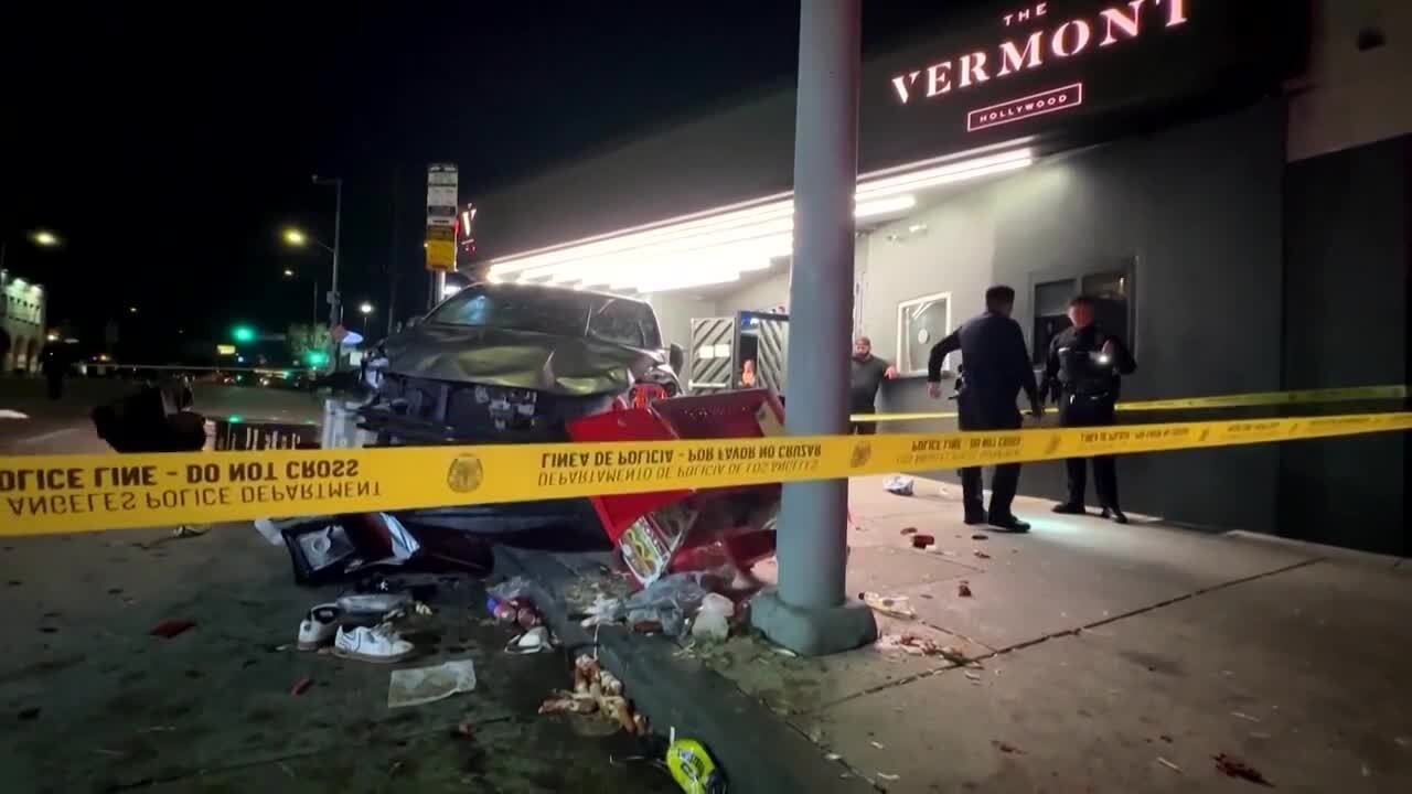 Car strikes crowd outside Los Angeles venue, injuring 30. Bystanders attack driver, who was shot