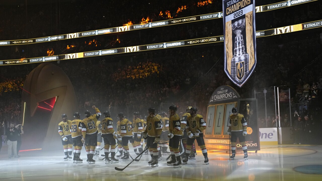 VGK shine Opening Knight raising championship banner, defeating Kraken