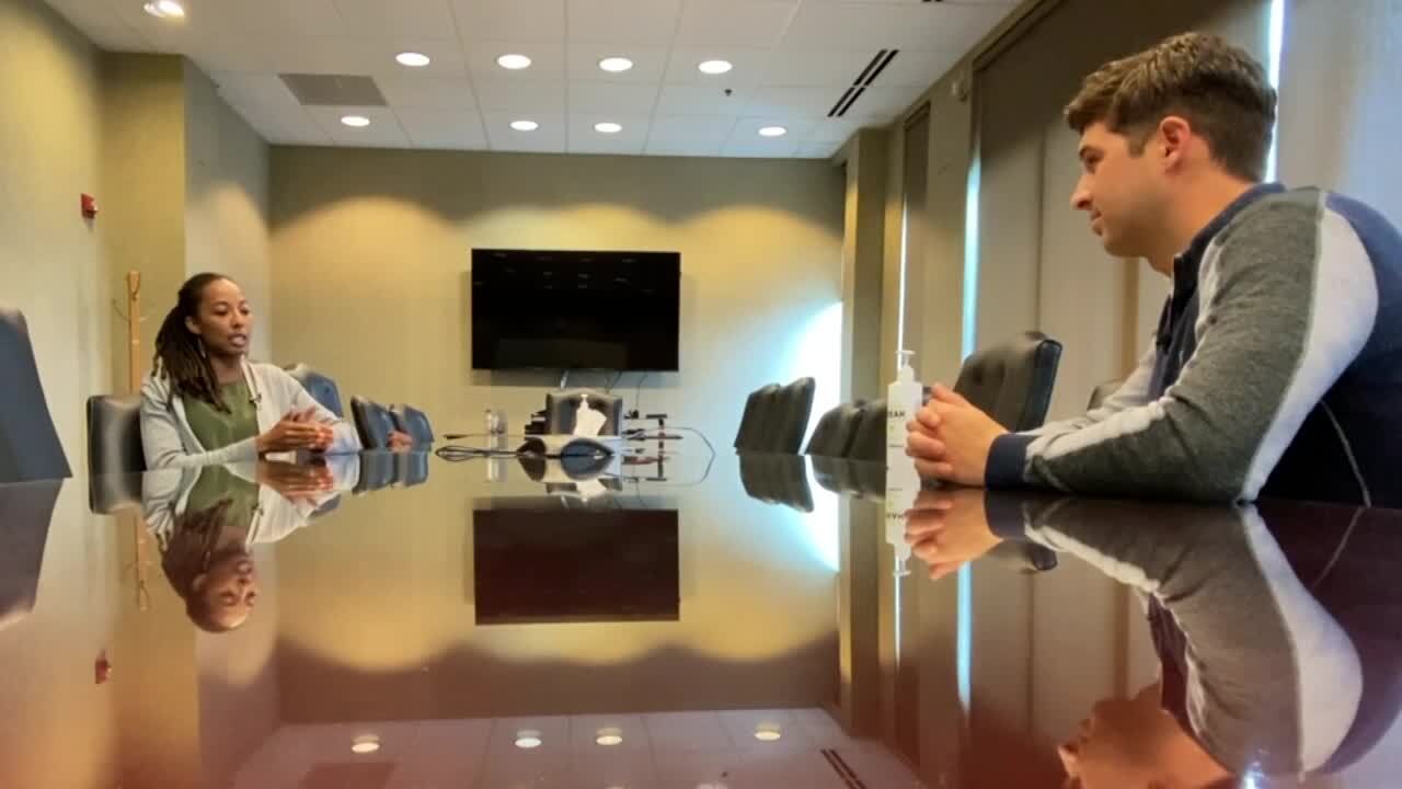 Chtaura Jackson, an epidemiologist with the Richmond-Henrico Health Districts, and reporter Tyler Layne.