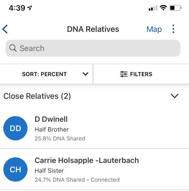 Unidentified half-sibling DNA matches discovered by 23andMe