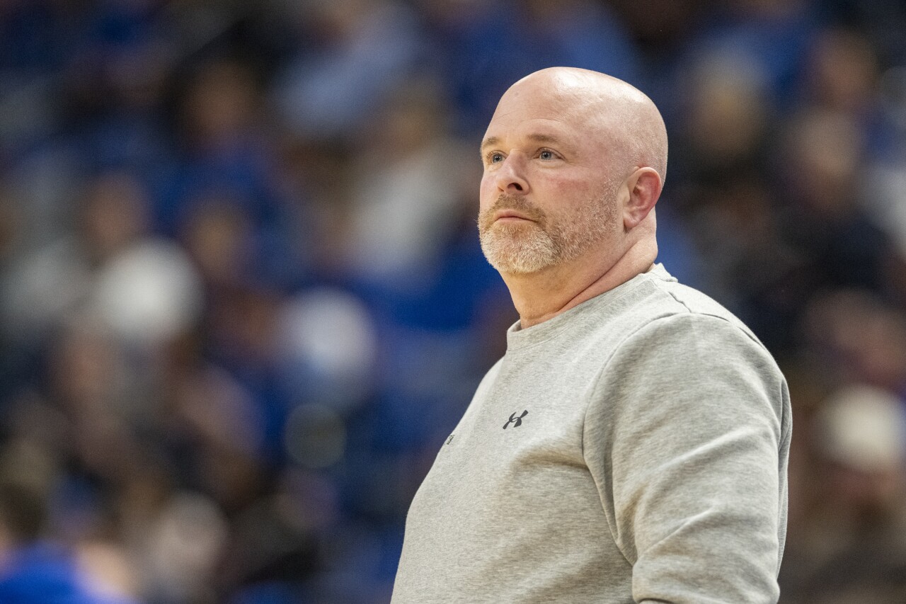 Indiana State Sycamores basketball coach Josh Schertz, Feb. 13, 2024