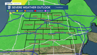 Isolated severe thunderstorms possible Thursday with damaging wind gusts and hail as main impacts
