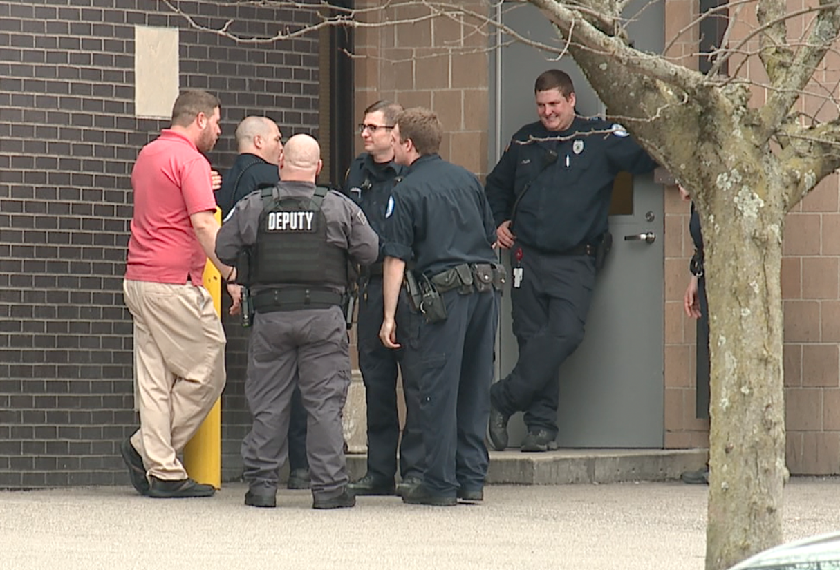Corrections officers on a work break outside the Campbell County Detention Center