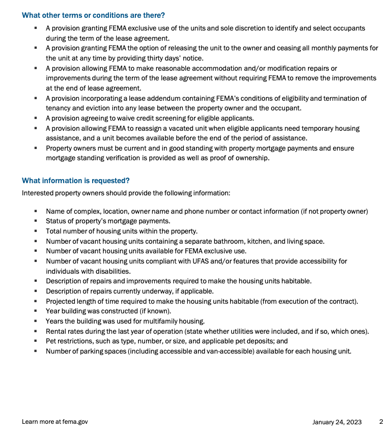 FEMA LEASING AND REPAIR PROGRAM