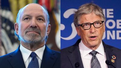 A combination photo of Howard Lutnick and Bill Gates