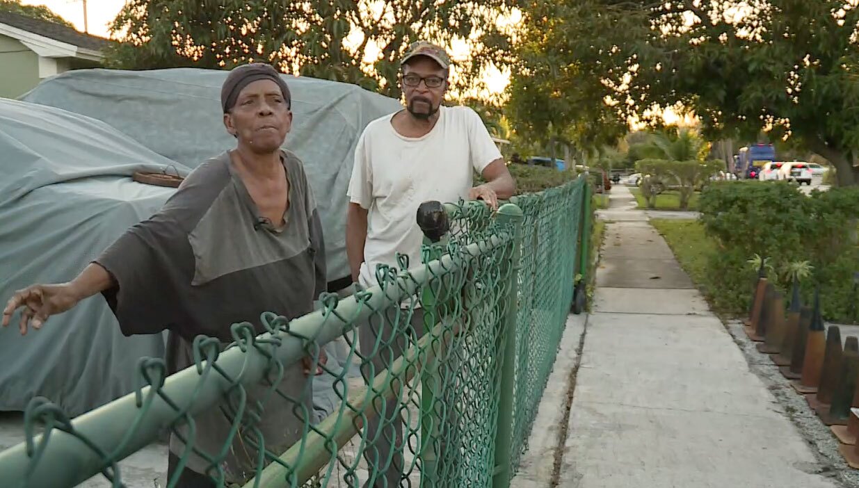 The downed wires have been in Mamie and James Wright's backyard since the October crash.