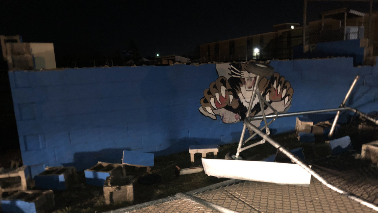 Downburst damaged Conner High Schoolās baseball dugout Downburst damaged Conner High Schoolās baseball dugout