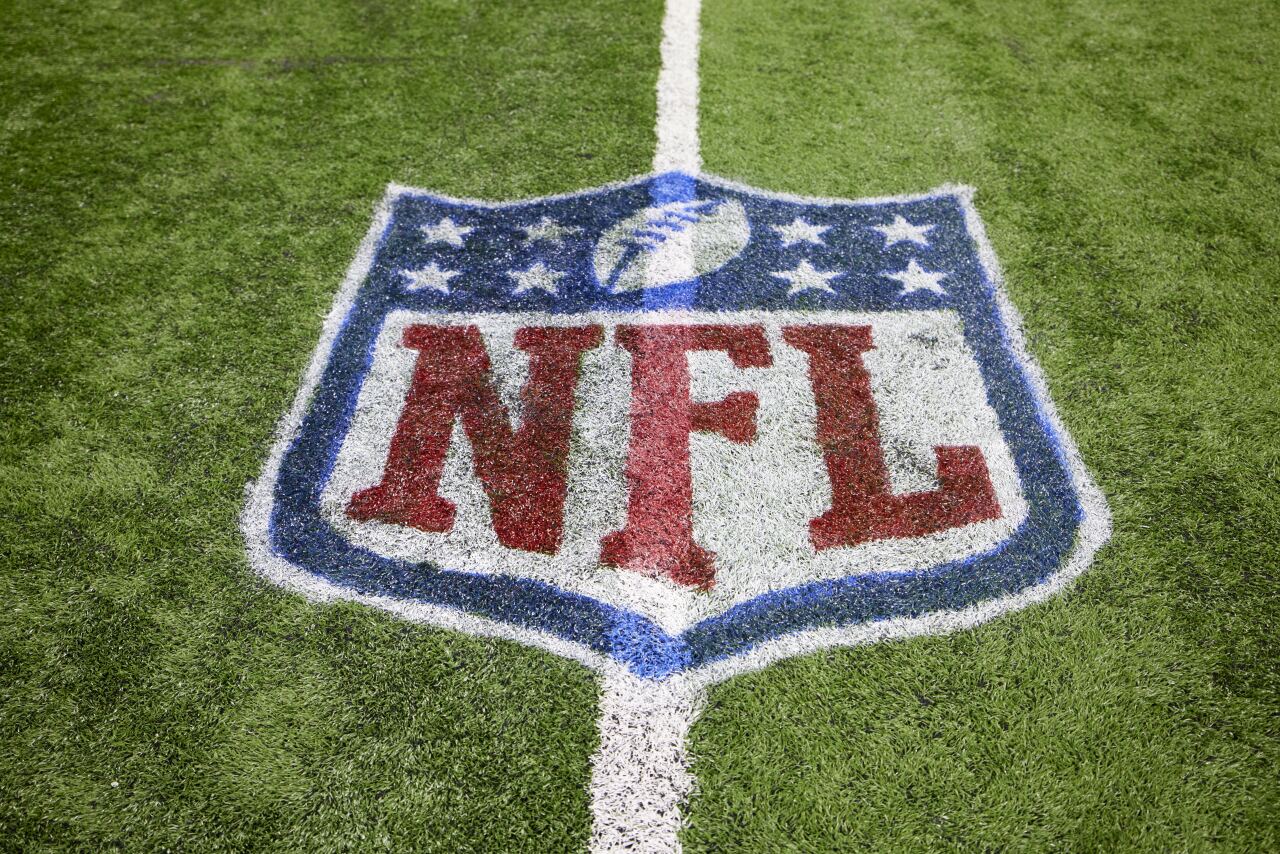 Super Bowl logo on field in 2021