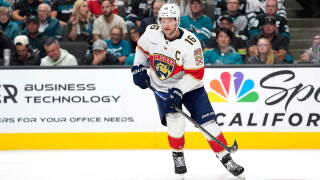 Florida Panthers center Aleksander Barkov skates against the San Jose Sharks during a NHL hockey game in San Jose, Calif., Thursday, Oct. 1, 2026. (AP Photo/Tony Avelar)