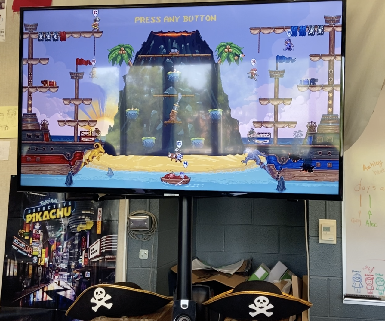 Plunder Panic video game controllers inside the the GEL lab at MSU.